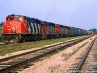 386 with CN GP40-2(W) 9401, CN GP40 9313, 9312, 9314 at Duff.