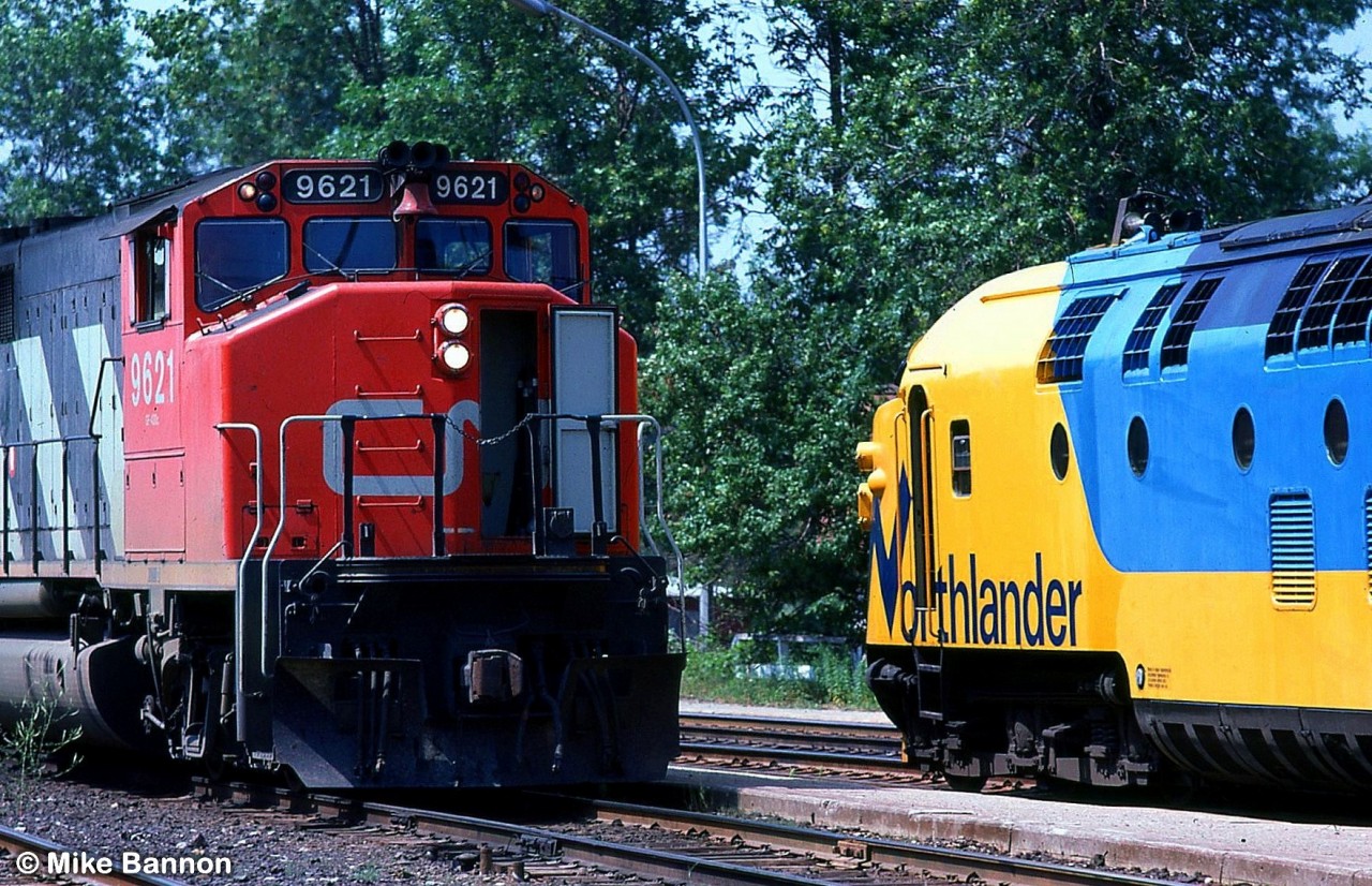 CN 451 passing NB Northlander at Washago Station.