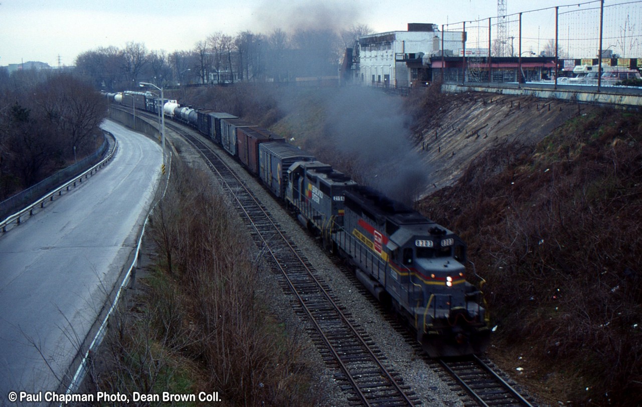 CSX 320 with CSX SD40 8303 and CSX GP38AC 2156 head southbound from Montrose to Niagara Falls NY.