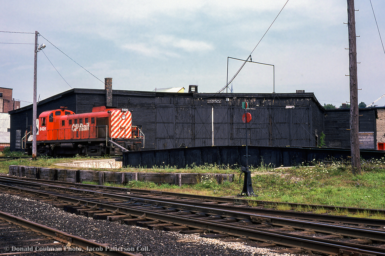 CP 8426 (MLW RS3, built 1954), is spotted alongside the Owen Sound roundhouse.

Donald Coulman Photo, Jacob Patterson Collection Slide.