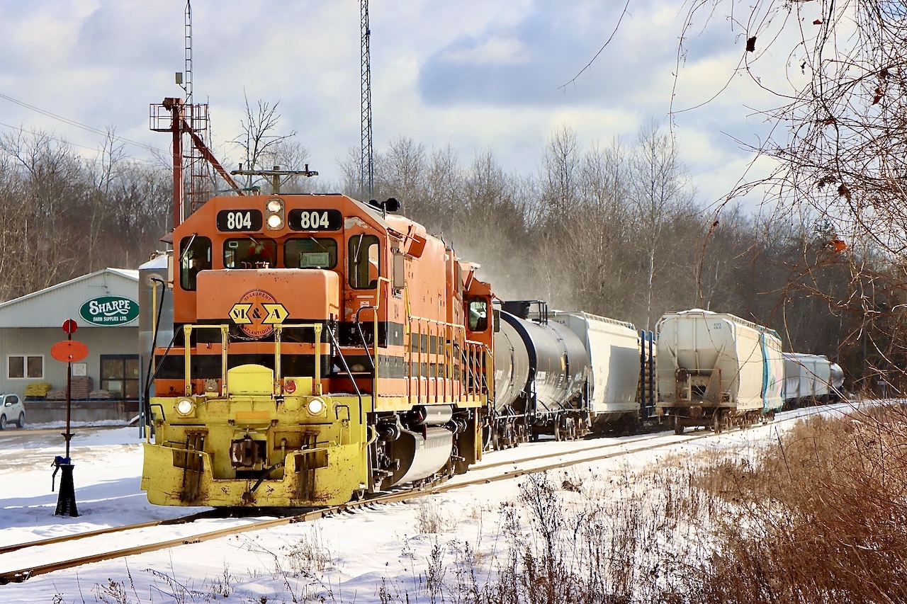 The photo doesn’t illustrate just how cold it was. Snow blows off cars in the siding at Moffat as the GEXR crew rearrange a couple of hoppers for the trip north. Nice to see some switching action here as I always missed it in the OSR days. The slug set is a nice change too from just getting the regular GP38’s assigned here.