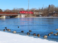 The Havelock train slowly crosses the multiple bridges over the Otonobee River. Peterborough has a 10 mph no whistle restriction within the city limits. If you see a headlight in the distance, you'll have lots of time to get set up.