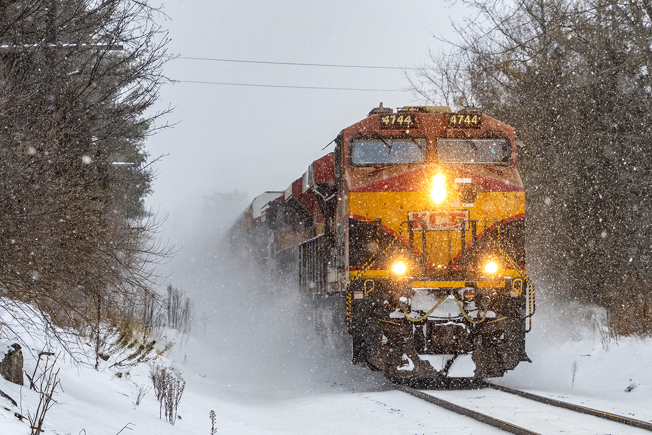 There's a small train back there somewhere. The beauty of snowday railroading is you can shoot anywhere because nothing 20 feet behind the lead unit is visible :)