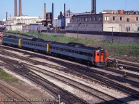 Just before 0900, VIA 682 from Sarnia via Brantford passes Cabin D at Bathurst Street, minutes from arrival at Toronto Union Station.<br><br><i>John Freyseng Photo, Jacob Patterson Collection Slide.</i>