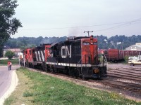 A set of CN GP9's switching Townhouse Elevator on Midlands town dock. Complex eventually bought by Pillsbury.
CP used the line that went behind this complex to access Simcoe Elevator on the opposite side of Midland harbour.