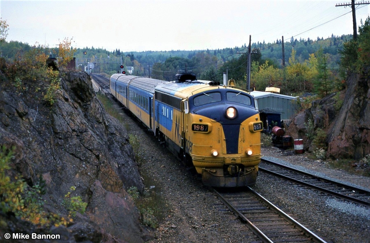 The N/B Northlander passing Swastika Station modified with an F Unit replacing the old TEE power