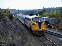 The N/B Northlander passing Swastika Station modified with an F Unit replacing the old TEE power