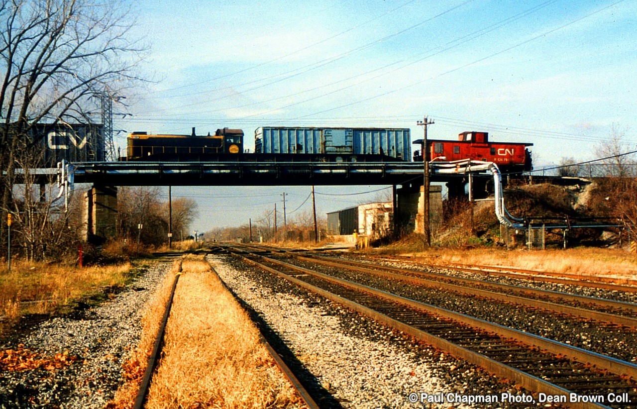 PCHR 308 S-1 crossing over the CN Grimsby Sub on the Townline Spur.