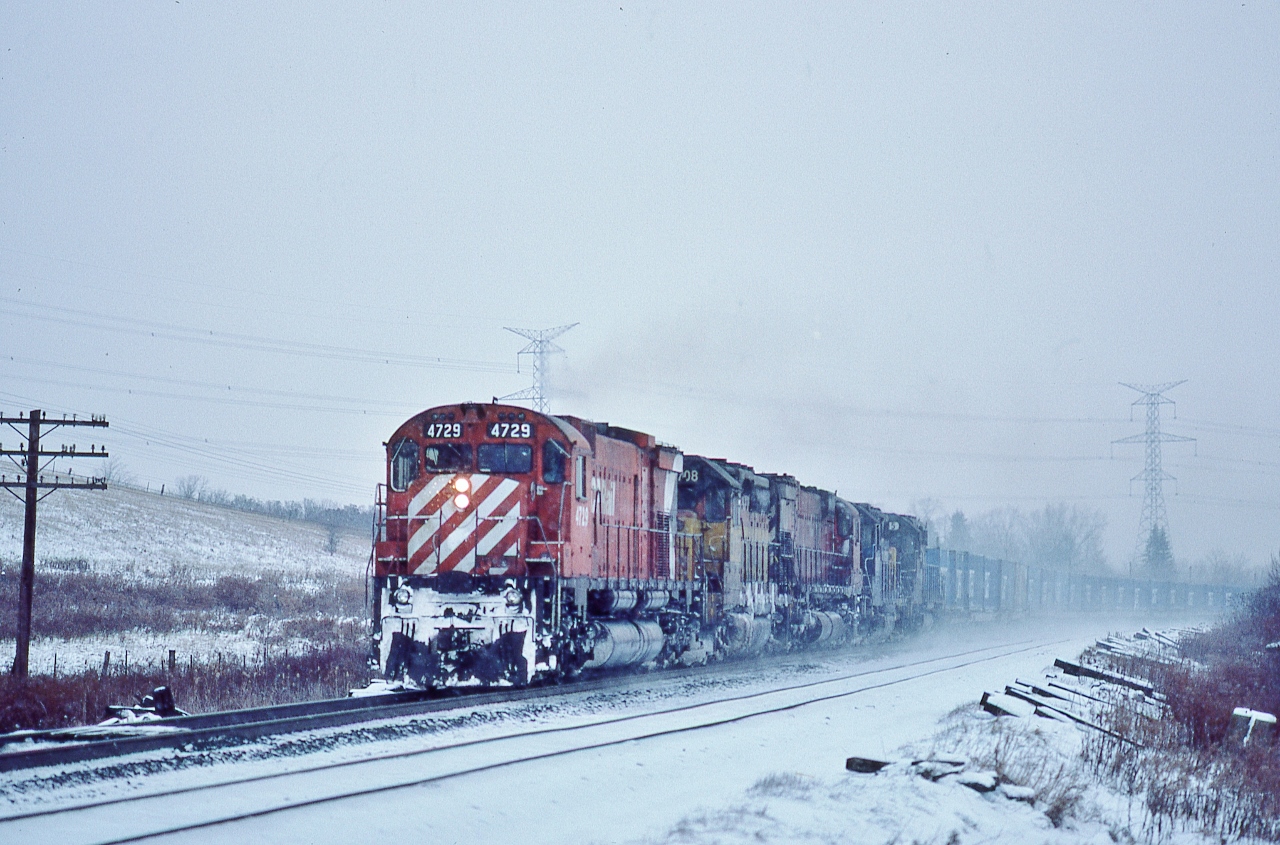 Intermodal – the CP Rail way, single level COFC


CP Rail had the CAST intermodal contract: rail – ocean, utilizing CP Ships 


And a typical smorgasbord lash up – rather clean burning considering 


 MLW M636's mixing up with aging Chessie / C&O EMD's.


At CP Rail Cherrywood, December 15, 1985 Kodachrome by S.Danko