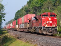 Early morning sunshine meets a rare eastbound CP SD70ACU leader on the Belleville Subdivision.