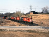 A trio of CP units heading to Nanticoke on the steel train.
This is old TH & B track since removed.