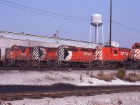 The water tower at Canadian Pacific's Agincourt Yard stands guard over of a sea of red.