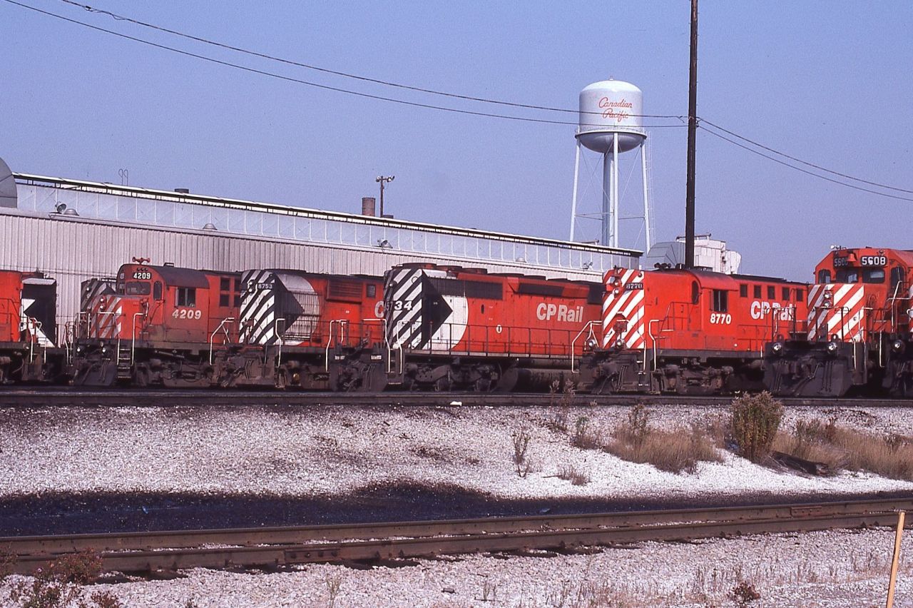 The water tower at Canadian Pacific's Agincourt Yard stands guard over of a sea of red.