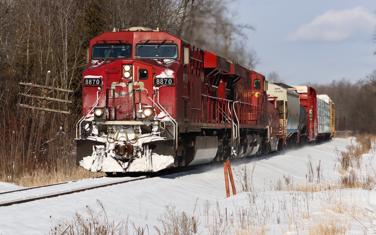 In 2.5 miles the southbound will enter Mountain Grade Territory at Mile 69 and start the descent toward Desjardins, Mile 60. The crew will be governed by Hamilton Mountain Train Handling Instructions to ensure the movement is controlled as they descend the Niagara Escarpment.