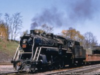 A CNR 2-8-0 heads west towards Hamilton along the Oakville Sub at Bayview with a short train.

<br><br><i>Original Photographer Unknown, Al Chione Duplicate, Jacob Patterson Collection Slide.</i>