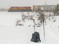 I don't like going train-watching for the sake of itself, but rather like to incorporate trains into other adventures. For instance, massive whiteouts swept the city on this day, and I decided to take that opportunity to snowshoe along the rail line on Ramsey Lake. In hindsight, the snow was a bit too thick for good photography, but it helps to set the mood. Gotta get these prime seasonal shots when we can!