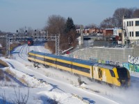 VIA 633 has the Lumi consist as it heads west. CN 324 is approaching at left.