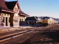 Ontario Northland Railway FP7s 1521, 1511 sit in the crisp rays of the morning sun at Temagami on the head end of the Upper Canada Railway Society excursion from Toronto via Ottawa.  The excursion had arrived in North Bay from the nation's capital late in the evening of Sept. 14 to be handled overnight to Temagami, allowing a well lit run south to North Bay.


<br><br>The weekend of September 13 - 15, 1963 marked a massive undertaking by the Upper Canada Railway Society, a 692.2 mile excursion from Toronto - Ottawa - North Bay - Temagami - Toronto, with seventeen coaches behind CNR 6167. With the train having run overnight from Toronto - Ottawa on the 13th, the train turned west and departed the nation's capital early on the 14th. 6167 would be removed at North Bay, with ONR FP7s handling the train to Temagami overnight. The consist returned to North Bay on the morning of the 15th, with 6167 taking over once again for the return to Toronto.

<br><br>Further information will be detailed in upcoming posts, but can also be found in the <a href=https://railwaypages.com/upper-canada-railway-society-ucrs-and-its-publications>December 1963 UCRS news letter.</a>


<br><br><i>Scan and editing by Jacob Patterson.</i>