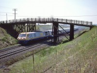 <br>
<br>
BBD 1980 built LRC-2, VIA 6901 with daily VIA 64
<br>
<br>
At the Stephenson / Lakeshore Road overpass, May 11, 1985 Kodachrome by S.Danko
<br>
<br>