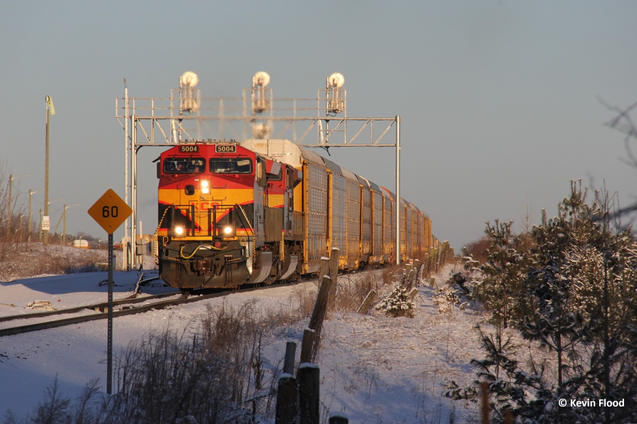 On a beautifully sunny afternoon, CPKC 137 pulls ahead to begin its switching duties after just arriving at Wolverton. I wanted to get the train east of Wolverton but wasn't able to make it in time, so had to make do with this spot. The wintery landscape helped a bit. And the lighting was phenomenal. I'm still liking the KCS power, especially the 5000-series GEs, as they still have pristine paint, unlike many of the 4600-4800 ones. The trailing unit was KCS 4199. The KCS SD70ACes rarely lead west out of Toronto unfortunately, as with the grey units for some reason. However, they have led east on numerous occasions.