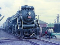 Steam servicing facilities are still in place as an excursion sponsored by the Buffalo and Rochester Chapter, NRHS arrives in Zephyr for a water stop before returning to Fort Erie. July 1960 was a good month--the weekend before, the UCRS sponsored a Toronto-Niagara Falls-Toronto excursion with the 6167...who told you steam was dead?!?
