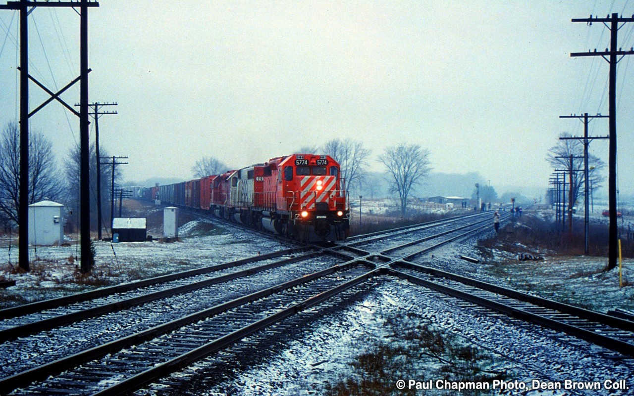 CP 5774 East at Melrose on the CP Windsor Sub crossing the CN Strathroy Sub.