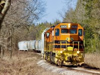 Seems I never have a schedule that works around the GEXR returning south from Guelph. Today the stars aligned, lol, and I was able to catch job 582 after 583 ducked into the siding at Arkel. There have been a few spots along the line I’ve wanted to shoot a southbound for years at. Funny enough this spot at Corwhin evaded me until I passed by today and had to experiment. As plain as the motive power is these days on the Guelph Junction Railway, some decent scenery always makes the shot. A little compression helps too. 