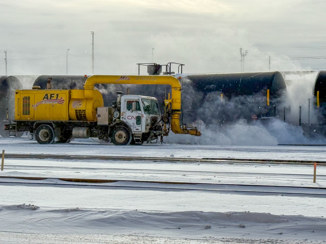 Air Forced One cleans out switches in Walker Yard, after a late January snow fall.