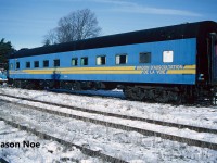 On January 9, 1995 the CN 15:30 Kitchener Job moved the very first piece of Waterloo-St. Jacobs Railway equipment on the Waterloo Spur to St. Jacobs, Ontario where it would be set-off. The car was former CN track geometry car #15000 and was built by CC&F in 1923 as sleeper car #1570- “Jellicoe.” It featured 12 sleeper sections and one drawing room and was later reduced in 1948 to 8 sections and one drawing room as well as renumbered 1819, however still retained the name “Jellicoe.” In July 1973, CN converted it into a track geometry car.
<br>
Here the car is viewed sitting in St. Jacobs a few weeks after arriving showing its newly applied WJXX lettering. At this point, WSJR’s planned excursion service was still over two years away from commencing operations on the spur during summer 1997. More than 30 years later, today the car still calls the Waterloo Spur home, now in the employ of the Waterloo Central Railway.  
